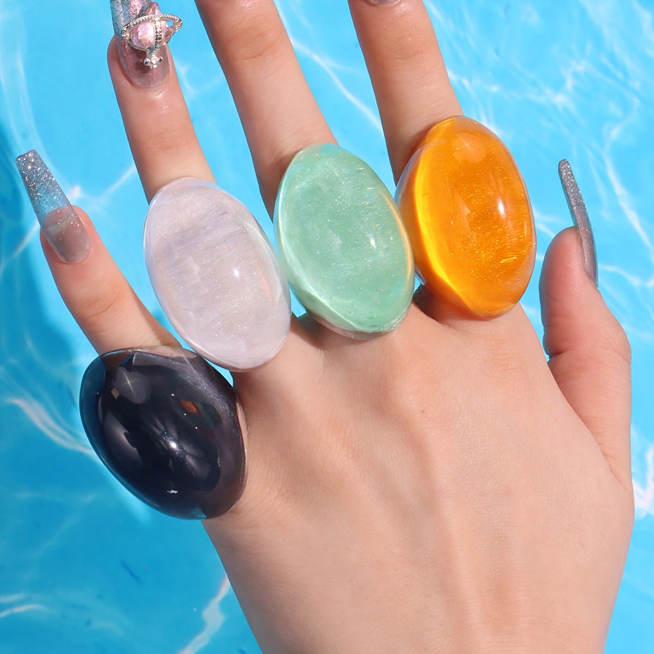Exaggerated Solid Color Resin Ring, Retro Elegant Gift